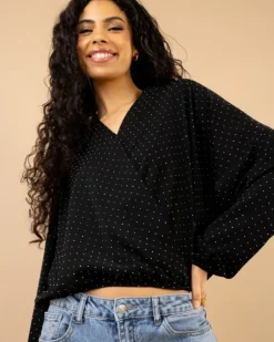 Blouse croisée strass