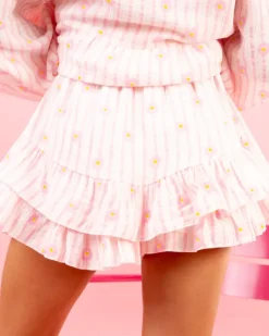 Jupe short rayé fleurs