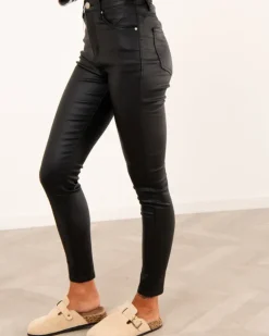 Pantalon enduit taille haute
