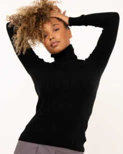 Pull col roulé stries
