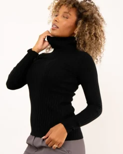 Pull col roulé stries