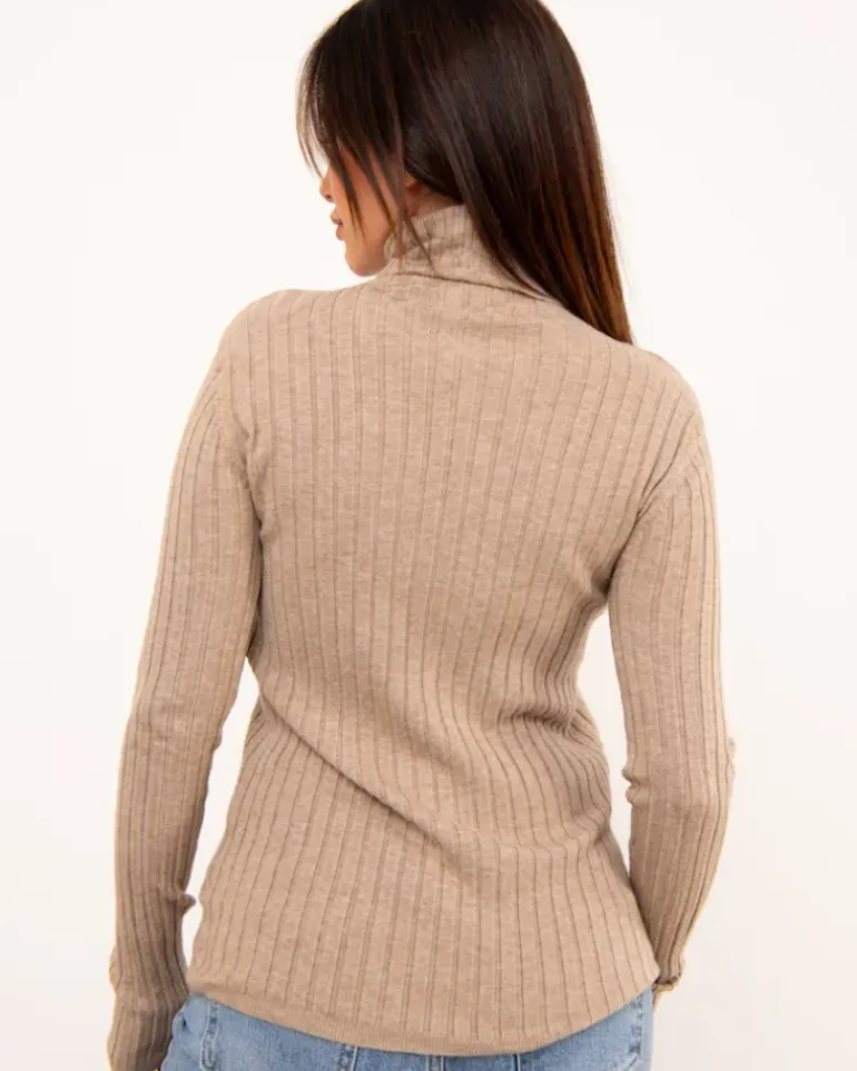 Pull col roulé stries