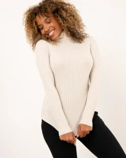 Pull col roulé stries