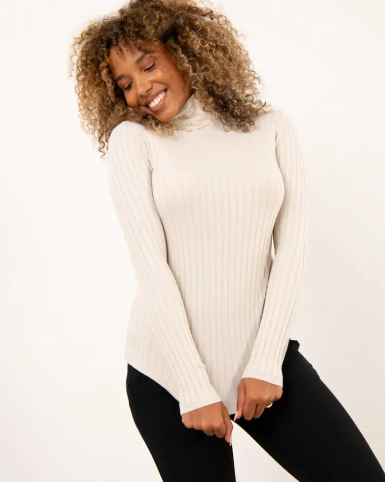 Pull col roulé stries