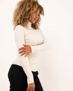 Pull col roulé stries
