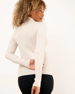 Pull col roulé stries