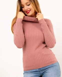 Pull col roulé stries