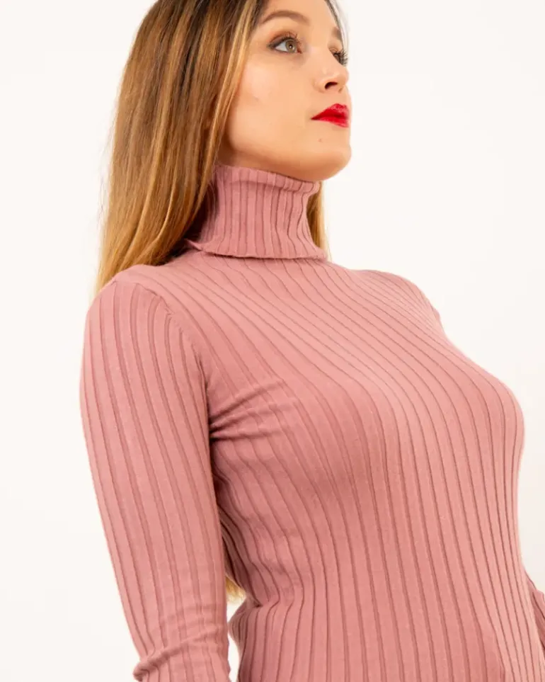 Pull col roulé stries