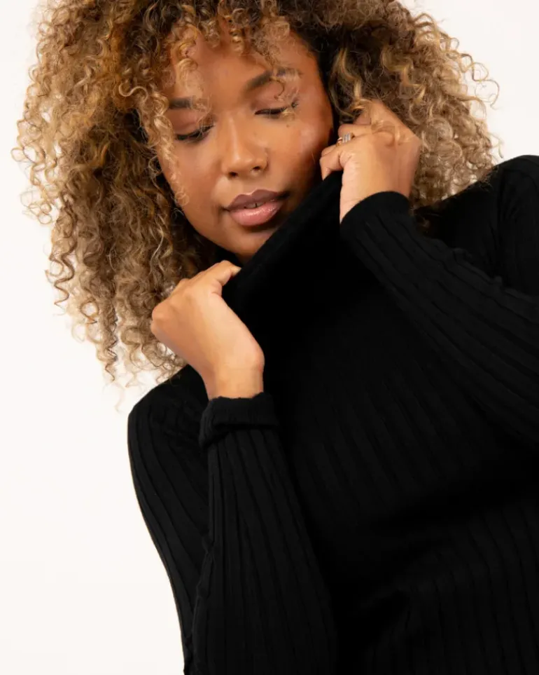 Pull col roulé stries