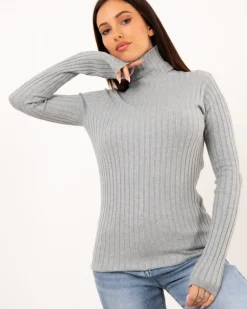 Pull col roulé stries