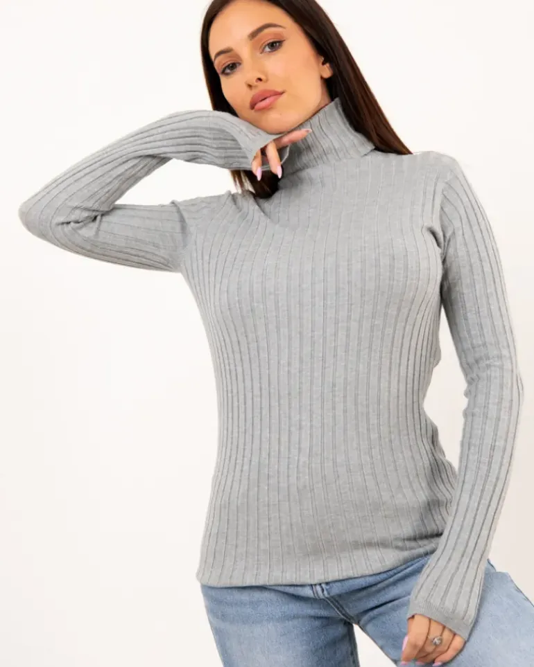 Pull col roulé stries