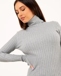 Pull col roulé stries