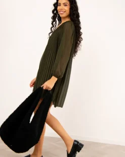 Robe plissée kaki