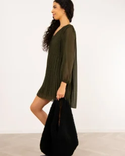 Robe plissée kaki