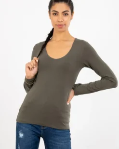 T-shirt col en v manches longues