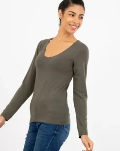 T-shirt col en v manches longues