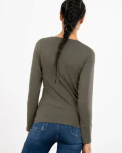 T-shirt col en v manches longues